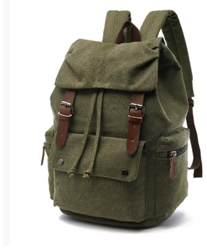 laptop rucksack Canvas-Rucksack, Computertasche, wasserabweisend, mit mehreren Taschen for Schule, Reisen, Outdoor, Uni, 15-Zoll-Laptop-Tagesrucksack for Männer und Frauen Zurück zur Schule(Groen)