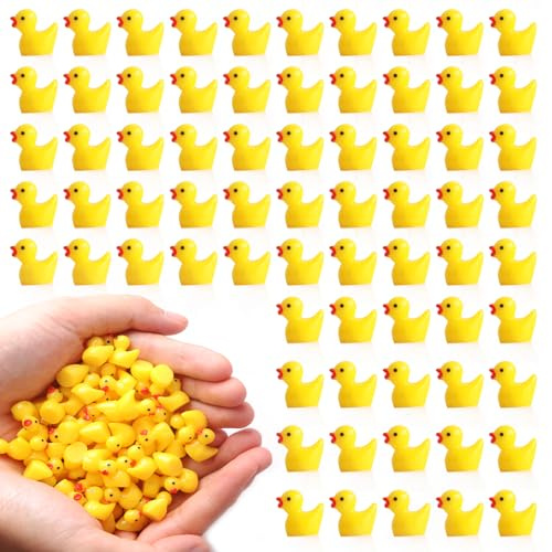 Hwsyin 200 Stück Mini Enten Harz Gelb, Miniatur Enten Figuren für Dekoration von Miniatur-Landschaftsgärten, Fischbecken und DIY Aquarium Garten Landschaft Puppenhäuser, Leuchtend im Dunkeln