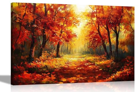 Artley Prints - Autumn Forest Sunshine Oil Painting Canvas Pictures Landscape Print for Living Room Décor Nature Home Office Extra Large 101 x 76cm (40 x 30 inches)