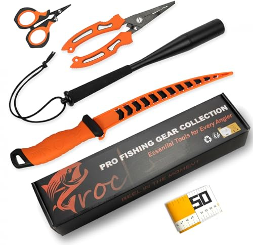 Croch Ensemble d'outils de pêche - Pince de pêche multifonction pour couper, desserrer les crochets, sertir et ouvrir les anneaux - Résistant à la corrosion, poignée antidérapante, tueur de poissons