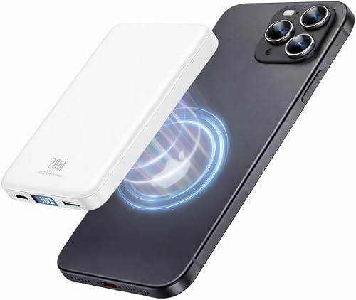 For Magsafe Power Bank, 10000mAh Wireless Portable Charger, Magnetic Power Bank Battery Pack with 20W PD USB-C Fast Charging, Travel Essential Charger Compatible with iPhone 17/16/15/14/13/12, ivory