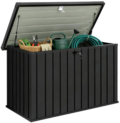 Outsunny 400L Garden Storage Box Waterproof 124 x 66 x 72 cm Black | Metal Storage Container, Metal Box, Lockable Lid, Outdoor Deck Box, Patio Porch Balcony