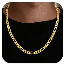 SLOONG Halskette Herren-925 Sterling Silber Über 7mm Figaro Kette 18K Goldplattiertes Ketten für Herren 46/51/56/61/66cm