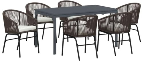 Qnhdfrt Garten Essgruppe 7-TLG, Gartenmöbel Set mit ausziehbarem Tisch und 6 Stühlen, Poly-Rattan Sitzgruppe für Terrasse und Garten, Robuster Stahlrahmen, Braun