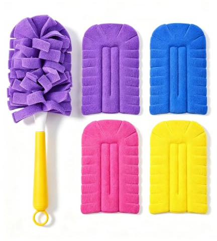 Washable Dusters with Handle, Dusters for Cleaning, 4 Pcs | Reusable Dusting Pad Pack, Multi-Surface Dusters for Flash Short Handle Cleaning Tools, Window Sills and Household Corners