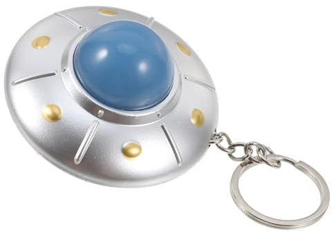 OFFIGAM LED Light Flying Saucer Keychain in Silver Plastic with Sound, Creative Spaceship Model Pendant Easy to Carry and Resistant to Damage and Car for Office and Car Use Office Use