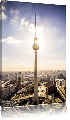 Pixxprint Großstadt Fernsehturm Berlin City, Größe: 100x70cm, Leinwandbild, fertig gespannt, Wandbild, Dekoration, Kunstdruck, kein Poster