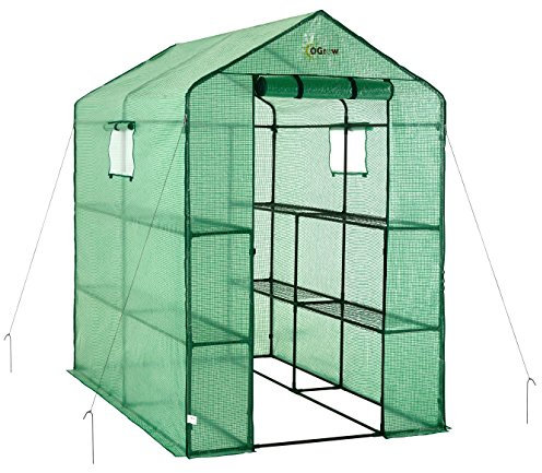 Ogrow Grande Serra da Giardino e Orto a Casetta - Serra per Piante Portatile da Esterno in Polietilene Verde a 2 Livelli 8 Ripiani - 190,5 cm x 124,5 cm x 188 cm