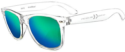 iceBoo Sunglass Clear Frame Vintage Style unisex UV400 (Transparent Frame Green Outer lens SW5015)