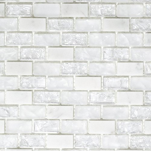 Mosaïque transparente blanche en brique - Mosaïque en verre - Pour mur de salle de bain, toilettes, cuisine, revêtement de salle de bain, revêtement de salle de bain