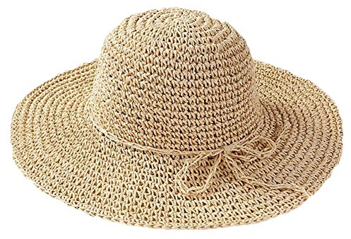 JIHUOO Floppy Summer Sun Straw Hat Wide Brim Packable Sun Hats Foldable Sun Visor for Women Ladies Beige