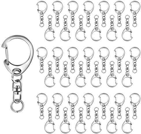 SACONELL 50pcs Silver Metal D-Snap Hook Split Keychain with 8mm Open Jump Ring and Connector