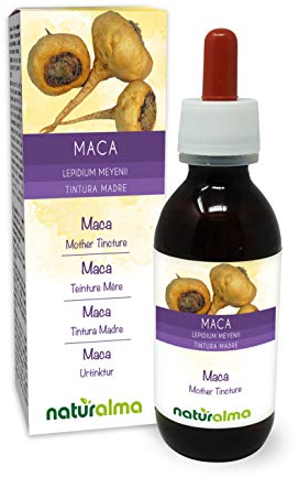 Maca oder Peru Ginseng (Lepidium meyenii oder Lepidium peruvianum) Wurzeln Alkoholfreier Urtinktur Naturalma - Flüssig-Extrakt Tropfen 120 ml - Nahrungsergänzungsmittel - Veganer
