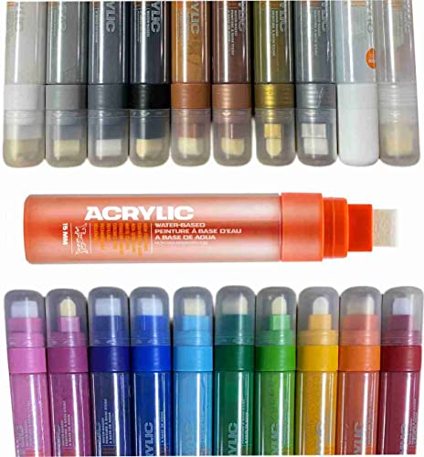 KLAMOTTEN STORE Montana Acrylic Marker Schwarz, 15mm breiter Filz, wasserfest, Stifte mit Pumpsystem