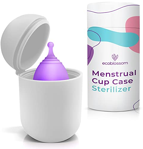 EcoBlossom Menstrual Cup Case and Sterilizer - Reusable Silicone Sterilizing Holder - Cleaner Period for You and Your Disc or Cup - Portable Cleaning Container & Microwave Steamer (White)