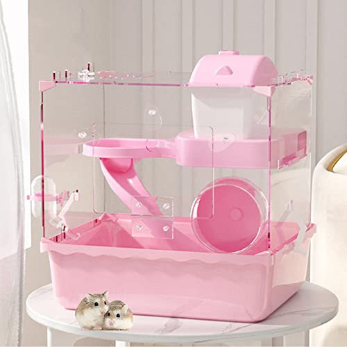 xixi-home Cage Hamster Gerbille Syrienne Nain Hamster Nain Russe Bricolage Habitat Acrylique Transparent Cage Petit Animal Facile à Nettoyer28 X 21 X H 30cm (Rose)
