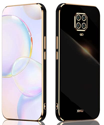 QIYIN Cover per Xiaomi Redmi Note 9S/Redmi Note 9 Pro, Custodia in Silicone Colorato Ultra Sottile da Donna, Case Antiurto Morbido con Cornice in Oro (Nero)