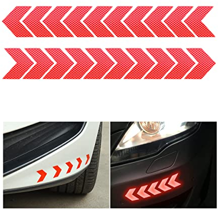 JNNJ 2Pcs Auto Pfeil Reflektierende Warnung Aufkleber, Nacht Zeit Hohe Sichtbarkeit Selbst Klebeband, Universal für Auto Anhänger LKW Motorrad Fahrrad Boot(Rot)