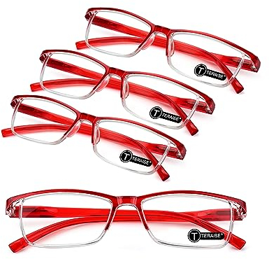 TERAISE 4PCS Occhiali Da Lettura Uomo Donna, Luce Blu, Leggeri, Comodi, Robusti Per Computer Con Custodia (2.5X)