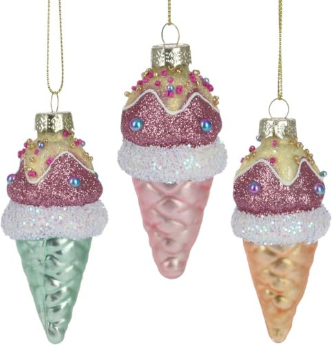 itsisa Baumschmuck EIS Waffel (3er Set) - Baumkugel Eistüte, Weihnachtsdeko, Christbaumkugel, Weihnachten