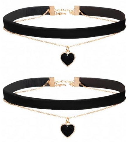 EIHI 2er-Pack Schwarze Halsketten, Samt-Halsketten, mehrlagige Schwarze Halsketten, Modeschmuck für Frauen und Mädchen