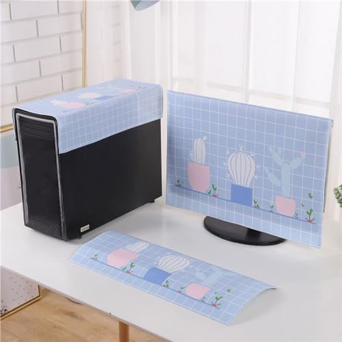 Hixingo Computer Dirt-Proof Cover 3 Pieces Set, Desktop PC Dust Cover Protector Computer Screen Display Protective for 17-32 inch Desktop PC TV (24”,Blue Lattice)