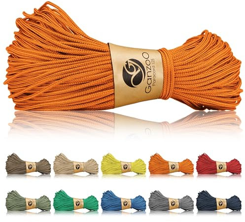 Ganzoo Paracord 125 Seil 1mm Takel-Schnur, Nylon & Polyester, Allzweckseil für Armband, Hundehalsband, Hundeleine & Knüpfen, Takeln, Camping & Survival, Orange