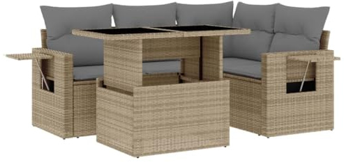 vidaXL Salon de Jardin avec Coussins 5 pcs Beige résine tressée