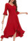HomRain Women's Fall Dress Ladies Christmas V-Neck Ruffle Sleeve Red Dress Split Maxi Flared Plus Size Dress Red 2XL