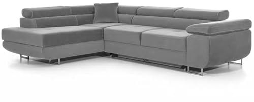 Ecksofa mit Schlaffunktion PASTI L-Form, Sofa Couch mit Bettkasten, 3-Sitzer Eckcouch, Schlafsofa für Wohnzimmer, Big Sofa Couch mit Schlaffunktion (Hellgrau, Ottomane Links)