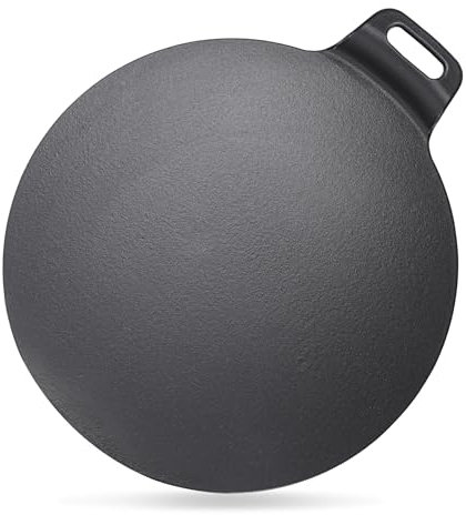 KEESHA 13 Inch Large Cast Iron Tawa Dosa Pan, Premium Pizza Pan with a Loop Handle