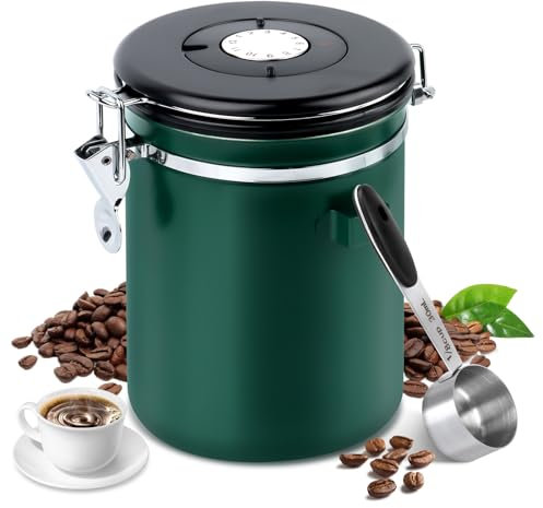 LWMTT Luftdichter Kaffeebehälter aus Edelstahl, 1,8L, mit Auslassventil, Vorratsdose für Kaffeebohnen, Nüsse, Kakao (GN)