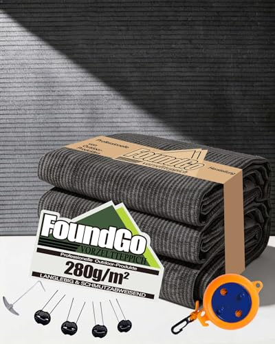 FoundGo Awning Carpet with Eyelets [280g/m² HDPE] 300x400cm Outdoor Camping Carpet Breathable Awning Flooring including Carrying Bag 8x pegs & Clothesline Anthracite