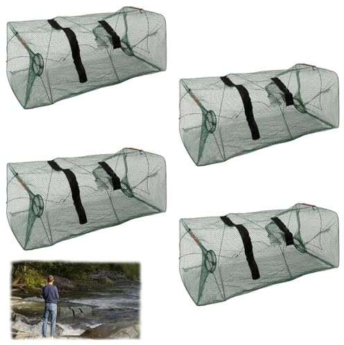 4 Stück Fischreuse Reusen für Fischfang Köderfische Flusskrebse Setzkescher Krebsreuse Karpfenkescher Fischfalle Fische Angeln für Teich Krebsfalle Angeln Reuse Trap Net Wiederverwendet