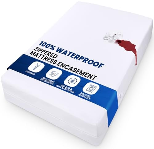 Utopia Bedding Waterproof Mattress Encasement Double Size (135 x 190 x 30 cm), Zippered Mattress Protector Cover, Bed Bug & Dust Mite Proof, White