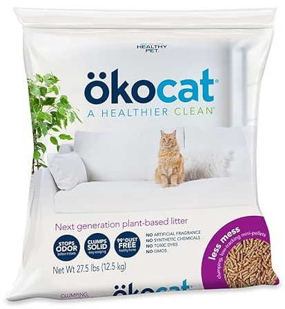 ökocat Less Mess Low Tracking Wood Clumping Cat Litter Mini- Pellets, Unscented, 27.5 pounds XL - Natural Ingredients, Stops Odor, Clumps Solid, 99% Dust Free, Great for Long-Hair Breeds