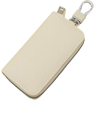 Schlüsseletui Leder Damen und Herren,Multifunktionale Schlüsselmäppchen,Reißverschluss Schlüsseltasche,Geldbeutel mit 5 Schlüsselhaken (Beige)