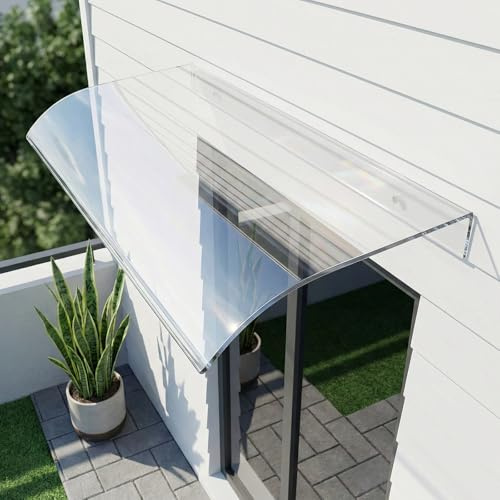 Marquise de Porte Exterieur, Auvent de Terrasse, Plaque Polycarbonate Transparent, Abri de Porte Entrée Façade, Toit de Protection Pluie, Auvent pour Fenêtre Garage, Visière Cour Villa(35x109cm)