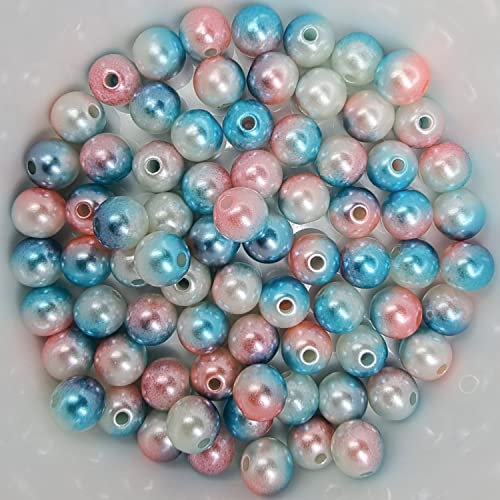 Bastelperlen bunt schimmernd 200 Stück, 6mm, blau, weiß, rosa - kuststoff Regenbogen Wachsperlen glänzend Drahtsterne Perlenkette basteln DIY Perlen Acryl Set groß Armband Schmuck