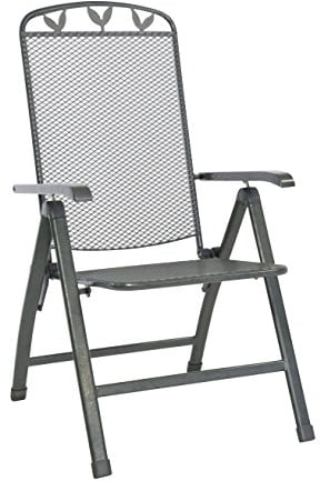 greemotion Klappsessel Toulouse eisengrau, Stuhl aus kunststoffummanteltem Stahl, Gartenstuhl mit 5-fach verstellbarer Rückenlehne, witterungsbeständig und pflegeleicht, ca. 58 x 64 x 108 cm