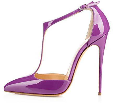 Soireelady Scarpe col Tacco con Cinturino a T Donna,Tacco a Spillo 12CM Viola EU35