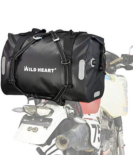 WILD HEART 55L 66L 77L Motorradtasche Reisetasche für Reisen, Motorradfahren, Radfahren, Wandern, Camping (55L schwarz)