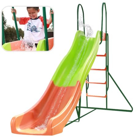 PLATPORTS Extra Large 10 Ft Water Slide for Kids, Indoor & Outdoor – Freestanding Wave Slide Converts to Water Slide via Hose Connector, Hose Clamps Included, Backyard Lawn Summer Fun, Ages 3 to 10