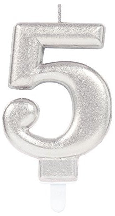 (PKT) Adult Metallic Silver Candle Number 5