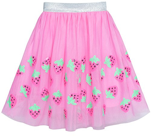 Sunny Fashion Chicas Falda Rosa Fresa Lentejuelas Espumoso Tutu Bailando 4-5 años