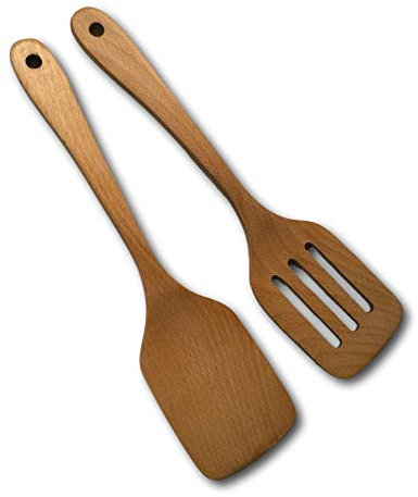 HEINKE Wooden Spatula Set, Wood Turners for Nonstick Cookware, Cooking Utensil, Heat Resistant, Eco-Friendly and Safe, Pack of 2