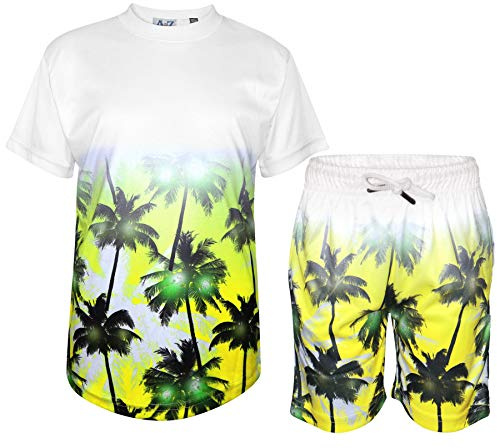 A2Z 4 Kids Tropical Palm Trees Top Shorts Gradient Colour Contrast Short Sleeves - Shorts Set 477 Yellow 5-6