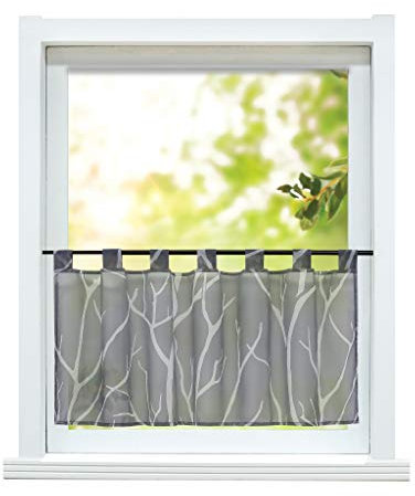 ESLIR Scheibengardine modern Bistrogardine Küche Gardinen Transparent Vorhänge mit Schlaufen Kurzgardine Voile Grau HxB 45x90cm 1 Stück