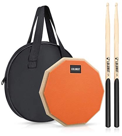 Lolunut Dumb Drum, Practice Pad, 2-seitig, leises Übungspad, weicher Gummi, Holzsockel, mit Massivholz-Drumsticks 20,3 cm, Orange