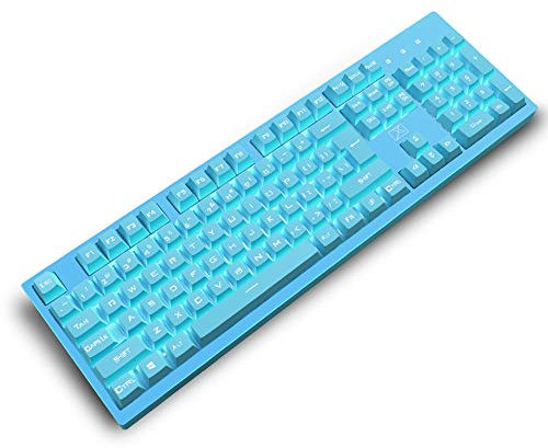 Teclado para juegos, color azul, membrana retroiluminada, teclado USB con cable con 104 teclas para Mac y PC